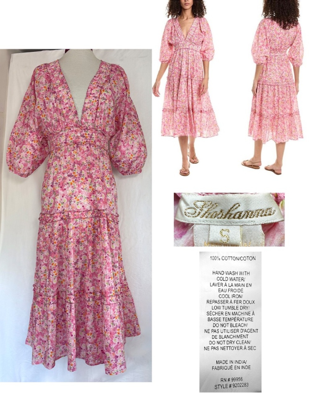 SHOSHANNA Women Small Pink Cotton Dolman Midi Dress / Swim Coverup EUC